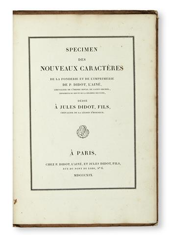 DIDOT, PIERRE. Specimen des Nouveaux Caractères de la Fonderie et de lImprimerie de P. Didot, laîné.  1819
